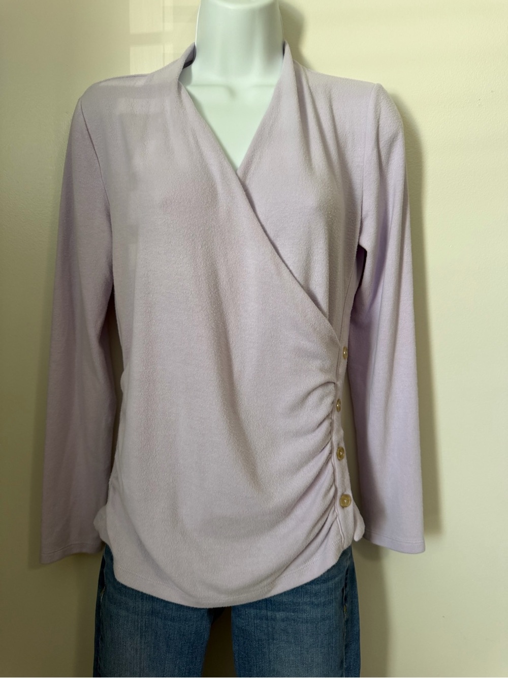 LOFT Lavender Wrap-Style Blouse with Side Buttons